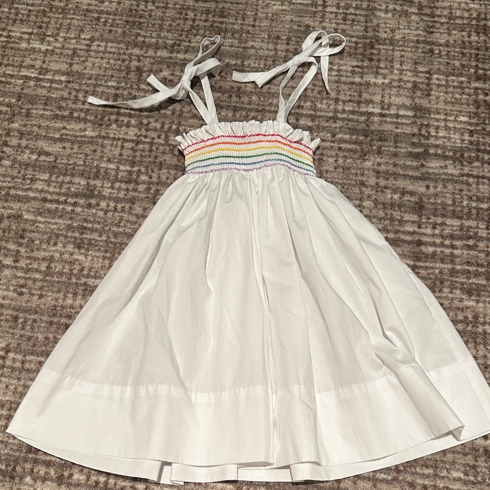 Chic White Kids Dress with Rainbow Details